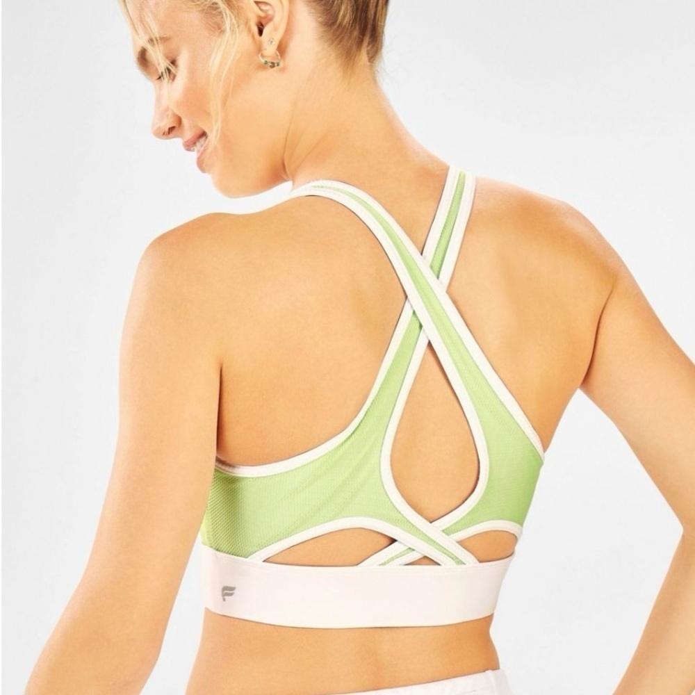 Fabletics No-Bounce Sports Bra Size Small Spring Green/White